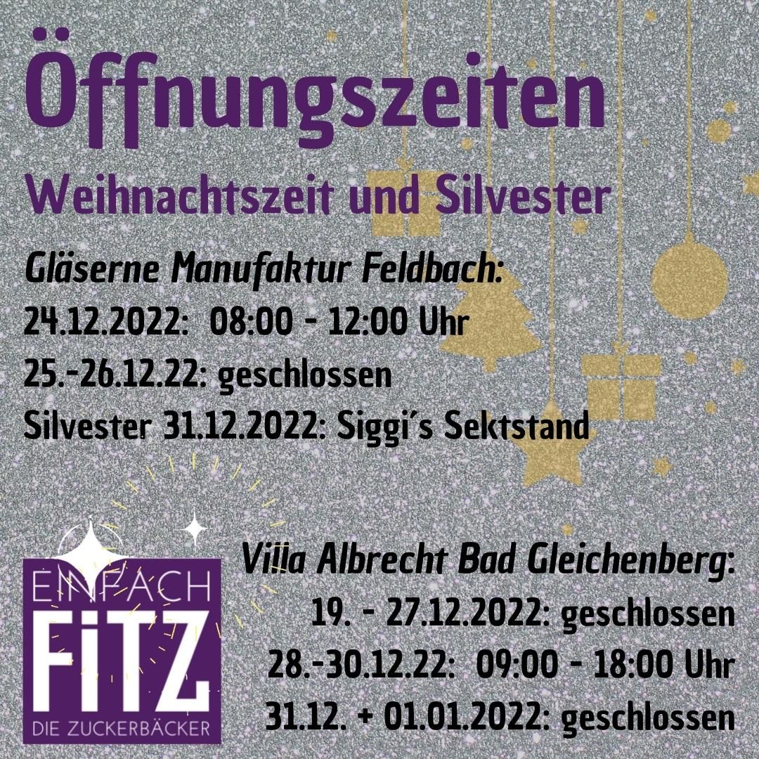 Öffnungszeiten Weihnachtszeit und Silvester