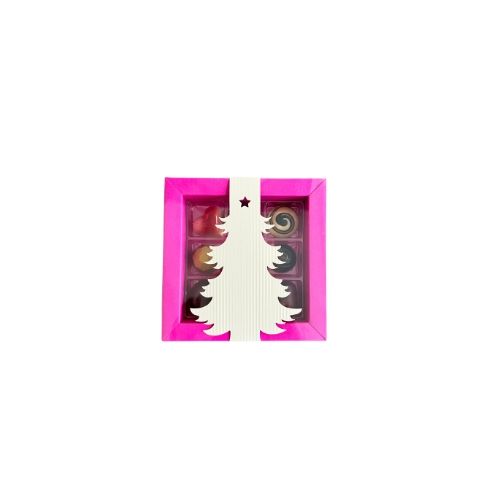 9er Pralinenbox Premium Farbe: Pink, Banderole "Christbaum"