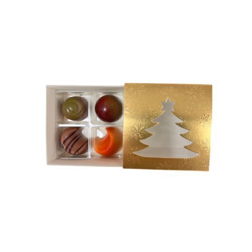 4er Pralinenbox Premium "Goldener Baum" - Weiß