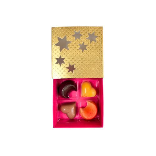 4er Pralinenbox Premium "Goldene Sterne" - Pink