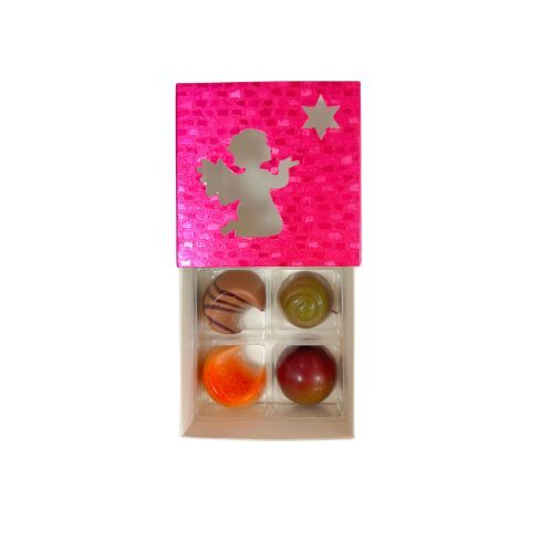 4er Pralinenbox Premium "Pinker Engel" - Weiß