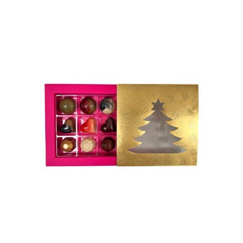 9er Pralinenbox Premium "Goldener Baum" - Pink