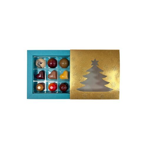 9er Pralinenbox Premium "Goldener Baum" - Türkis