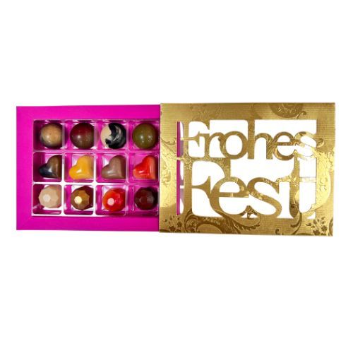 12er Pralinenbox Premium "Frohes Fest" - Pink