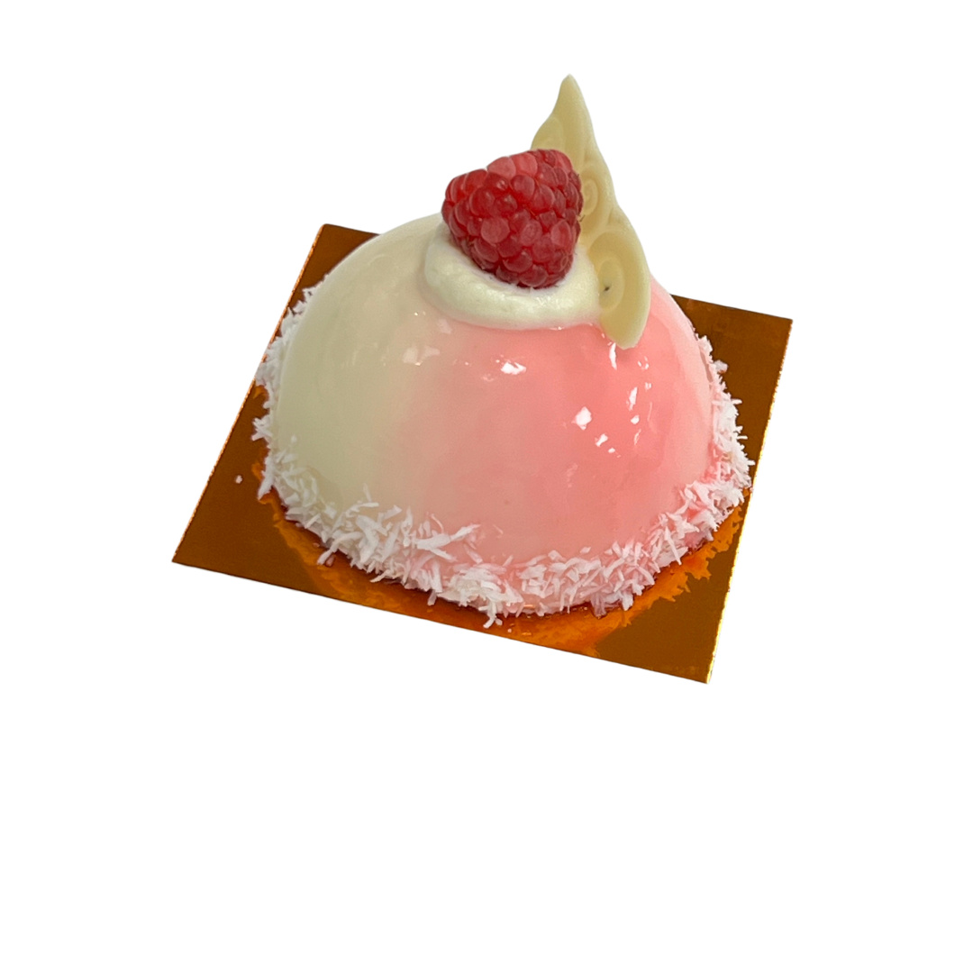 Kokos-Himbeer Panna Cotta Querschnitt